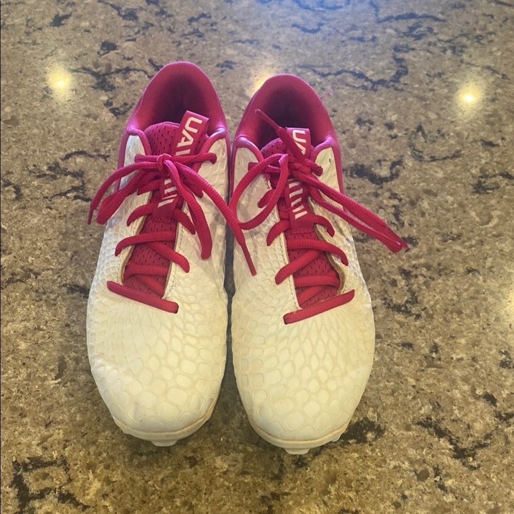 Under Armour White and Pink Softball Cleats